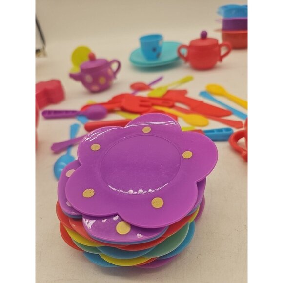 Little Tikes Kitchen Pretend Play Dishes Huge Lot Silverware Cups Teapots - Picture 3 of 9